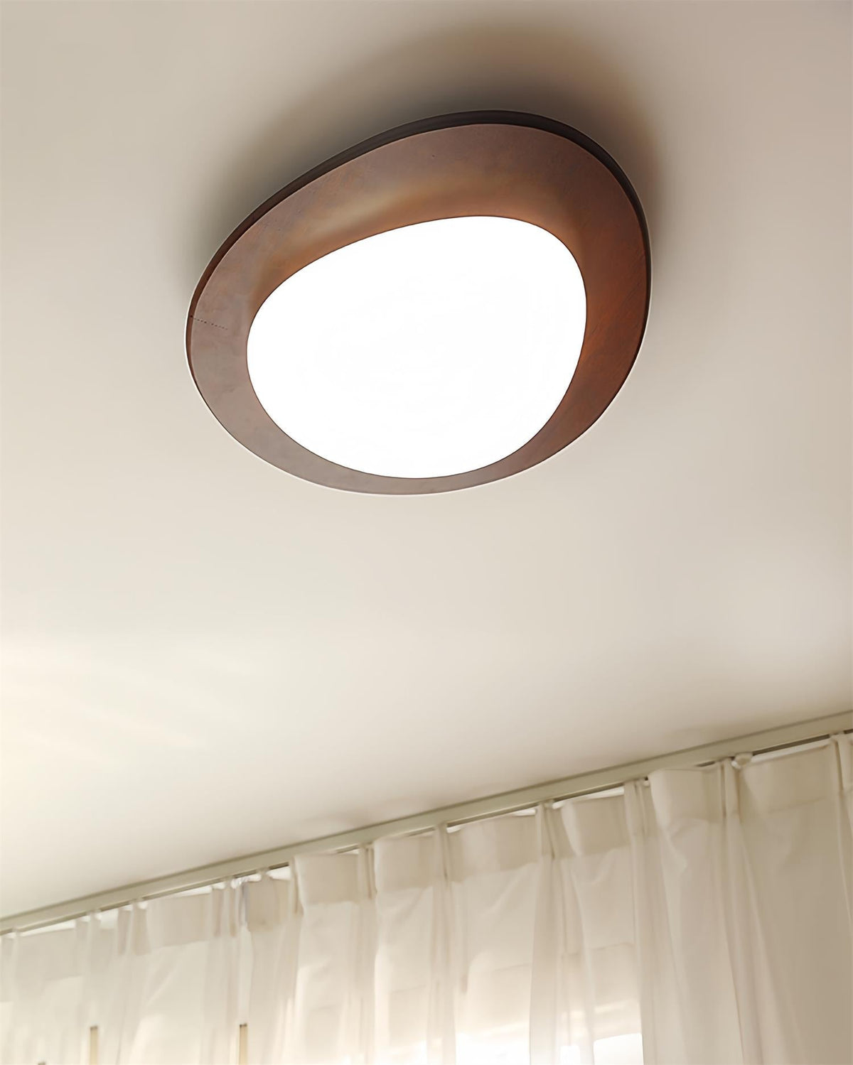 Pebble Walnut Wood LED Flush Mount Ceiling Light for Modern Interiors