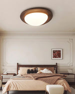 Pebble Walnut Wood LED Flush Mount Ceiling Light for Modern Interiors
