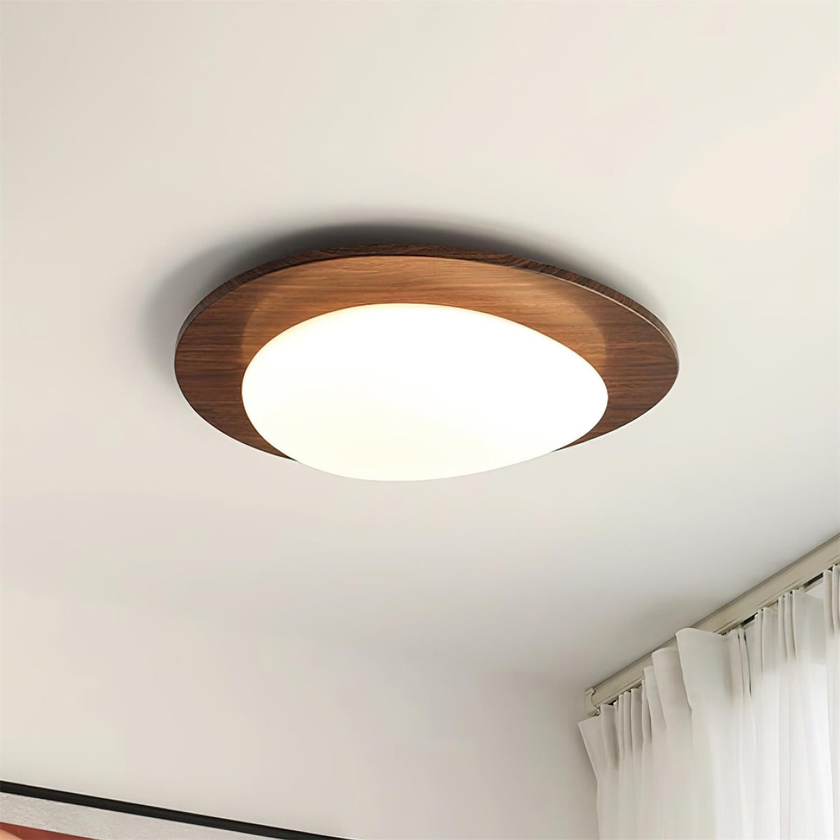 Pebble Walnut Wood LED Flush Mount Ceiling Light for Modern Interiors