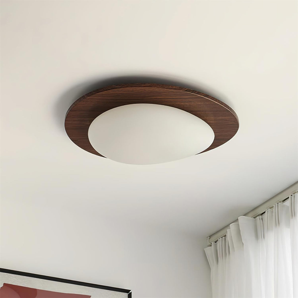 Pebble Walnut Wood LED Flush Mount Ceiling Light for Modern Interiors