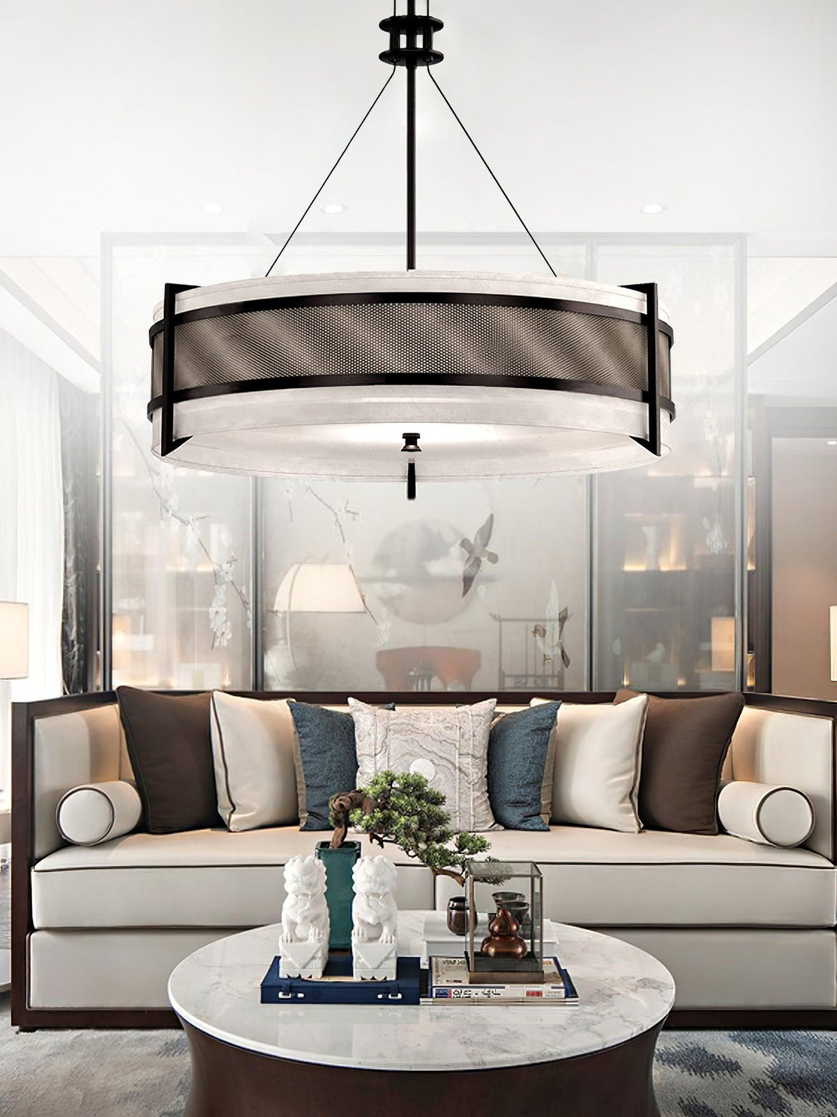 Pedesina Modern Black Mesh LED Chandelier for Dining Room