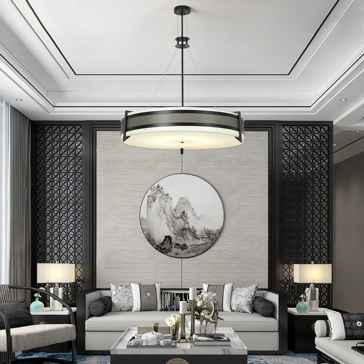 Pedesina Modern Black Mesh LED Chandelier for Dining Room