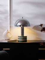Luno Chrome Table Lamp with Green Marble Base – Modern Designer Desk Light