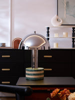 Luno Chrome Table Lamp with Green Marble Base – Modern Designer Desk Light