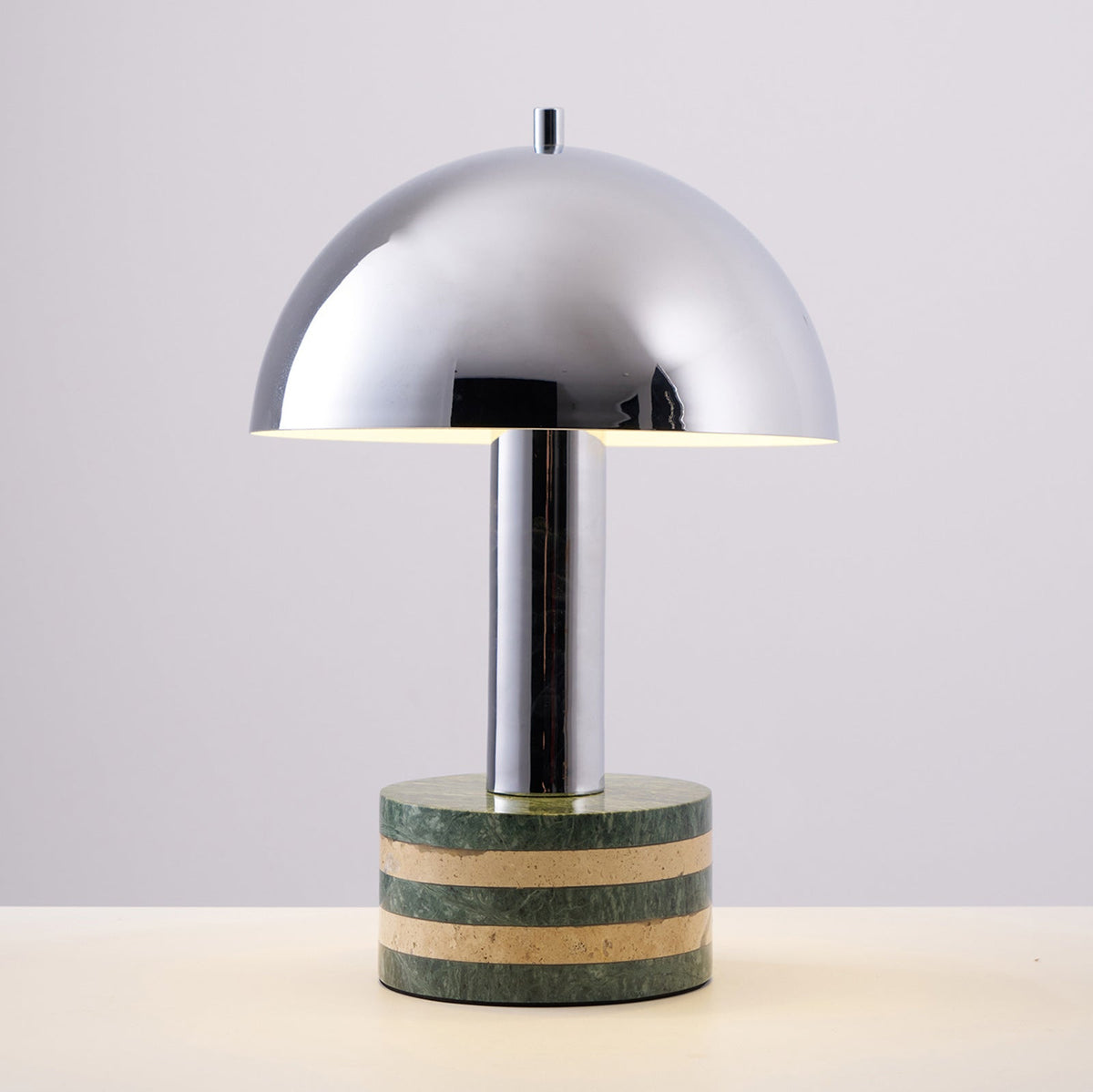 Luno Chrome Table Lamp with Green Marble Base – Modern Designer Desk Light