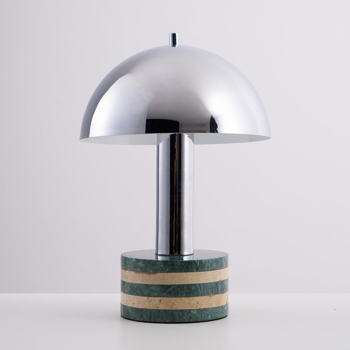 Luno Chrome Table Lamp with Green Marble Base – Modern Designer Desk Light