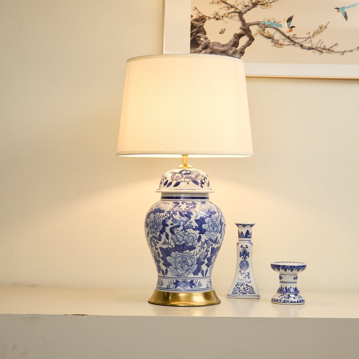 Peony Porcelain Jar Table Lamp with Fabric Shade