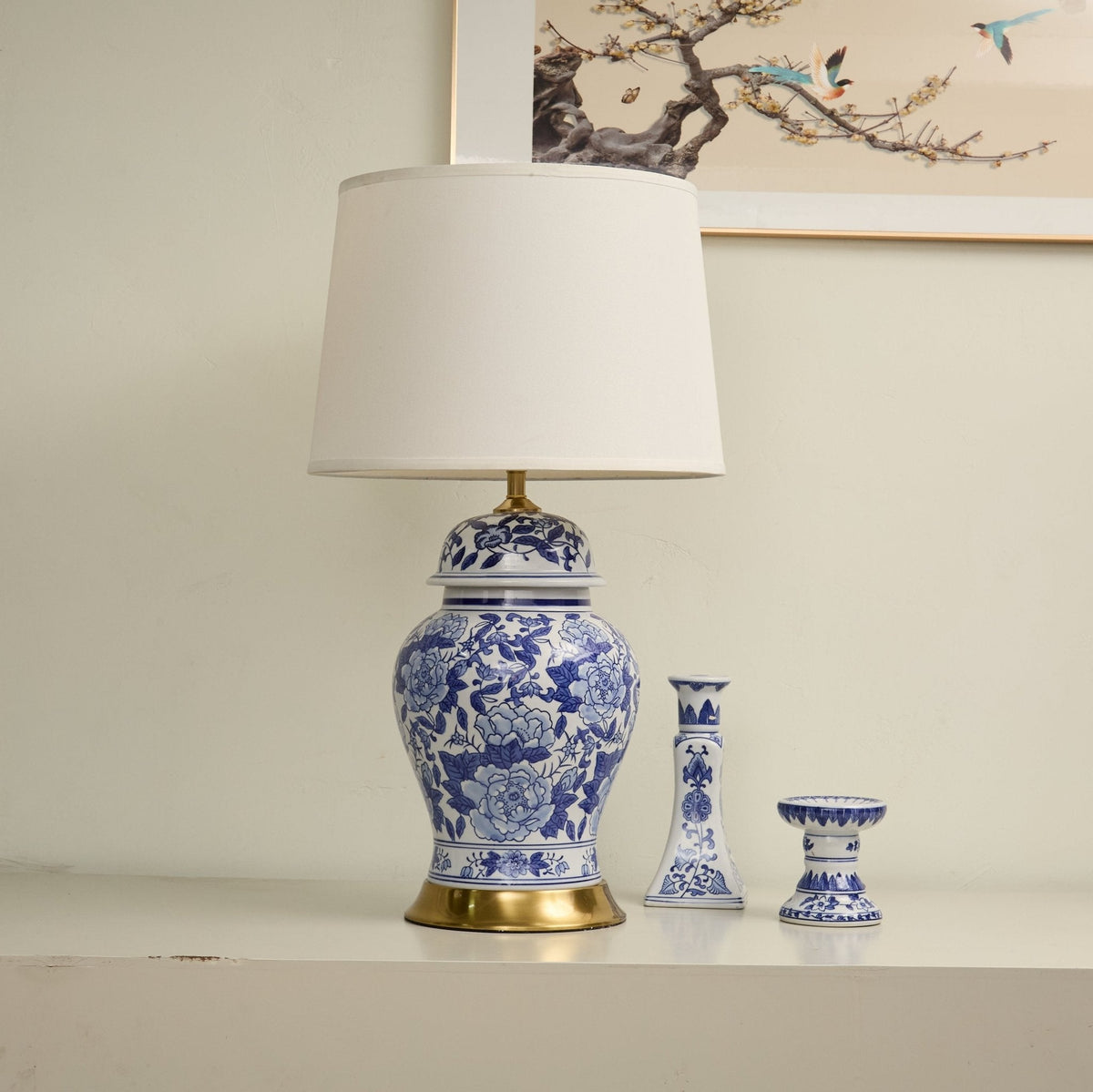 Peony Porcelain Jar Table Lamp with Fabric Shade