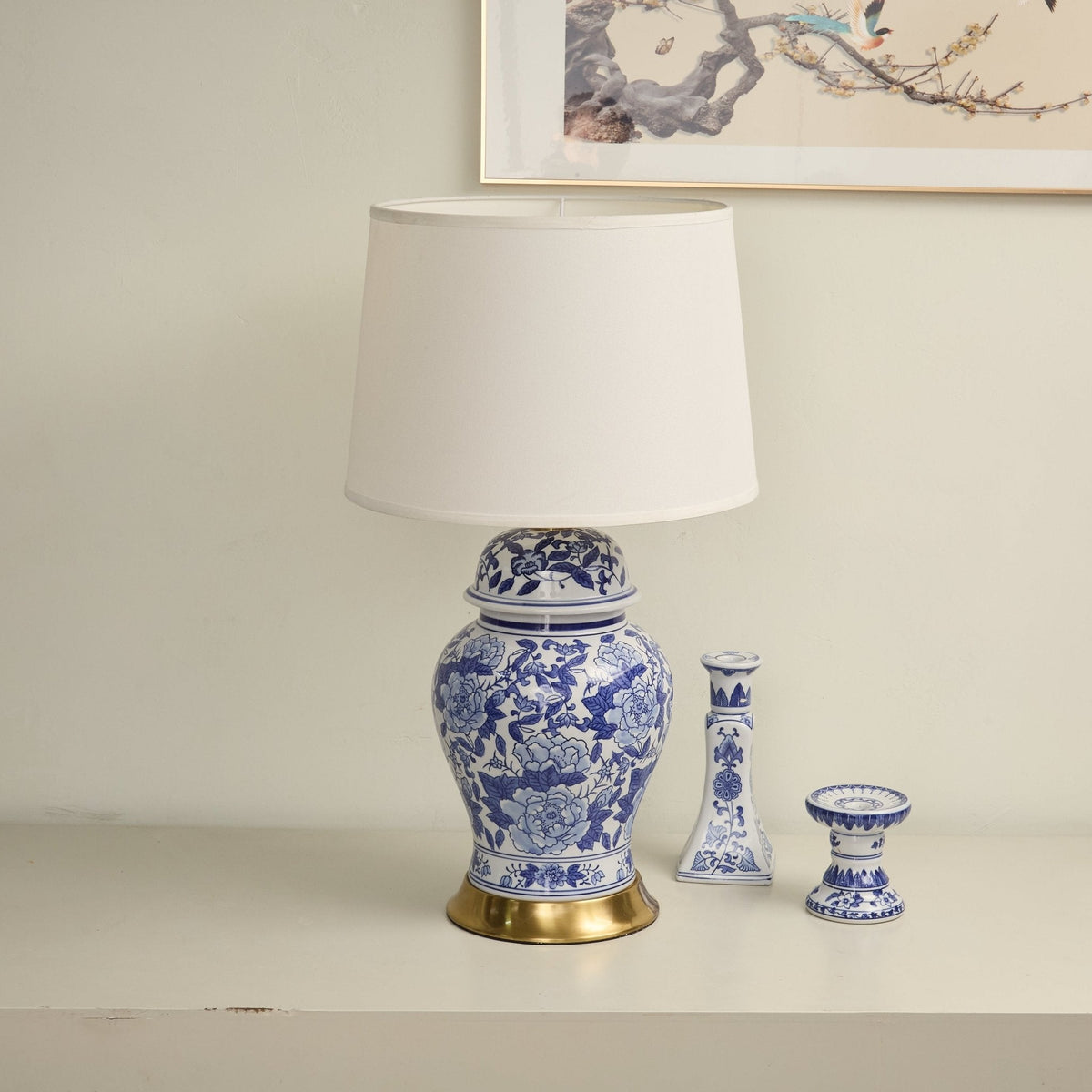 Peony Porcelain Jar Table Lamp with Fabric Shade