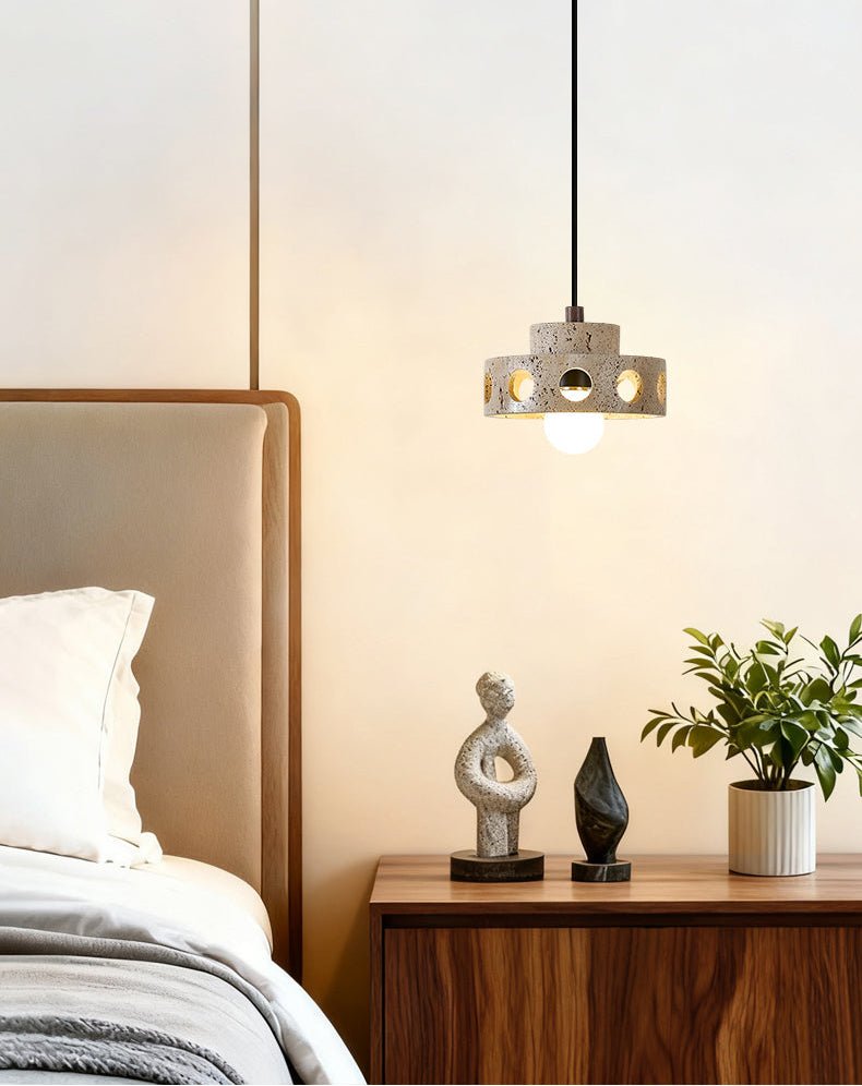 Perfora Travertine Pendant Light – Sculptural Stone Halo for Modern Interiors