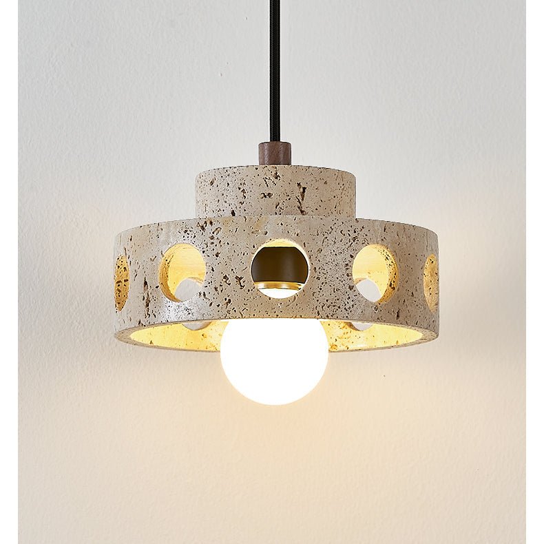 Perfora Travertine Pendant Light – Sculptural Stone Halo for Modern Interiors
