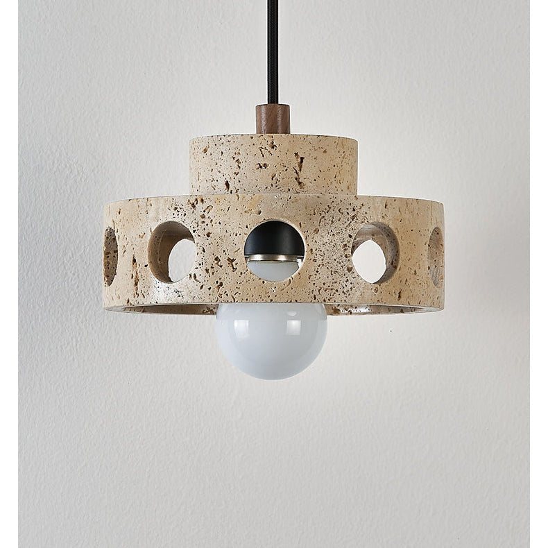 Perfora Travertine Pendant Light – Sculptural Stone Halo for Modern Interiors