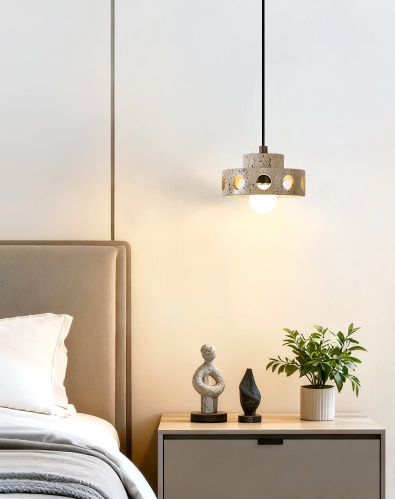 Perfora Travertine Pendant Light – Sculptural Stone Halo for Modern Interiors