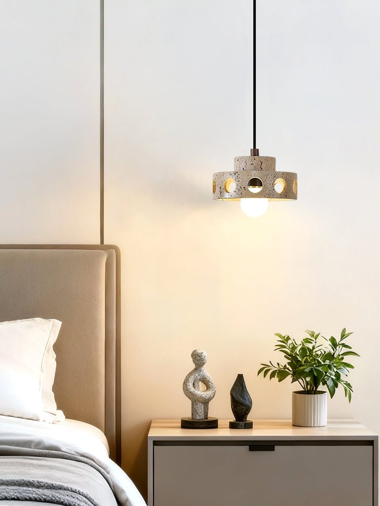 Perfora Travertine Pendant Light – Sculptural Stone Halo for Modern Interiors