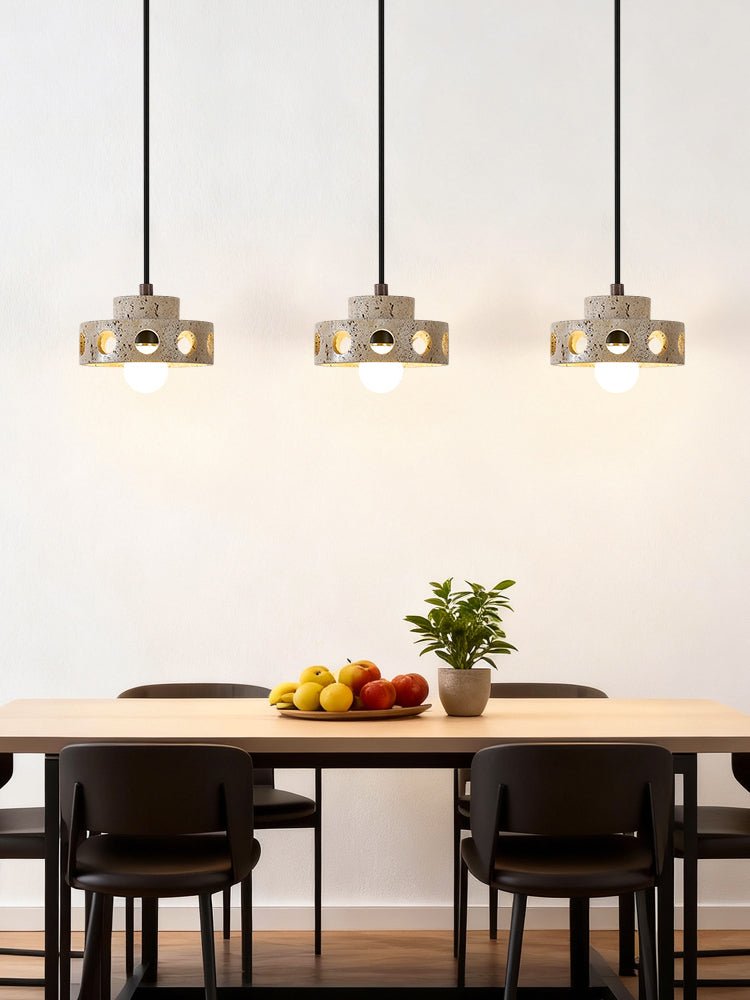 Perfora Travertine Pendant Light – Sculptural Stone Halo for Modern Interiors