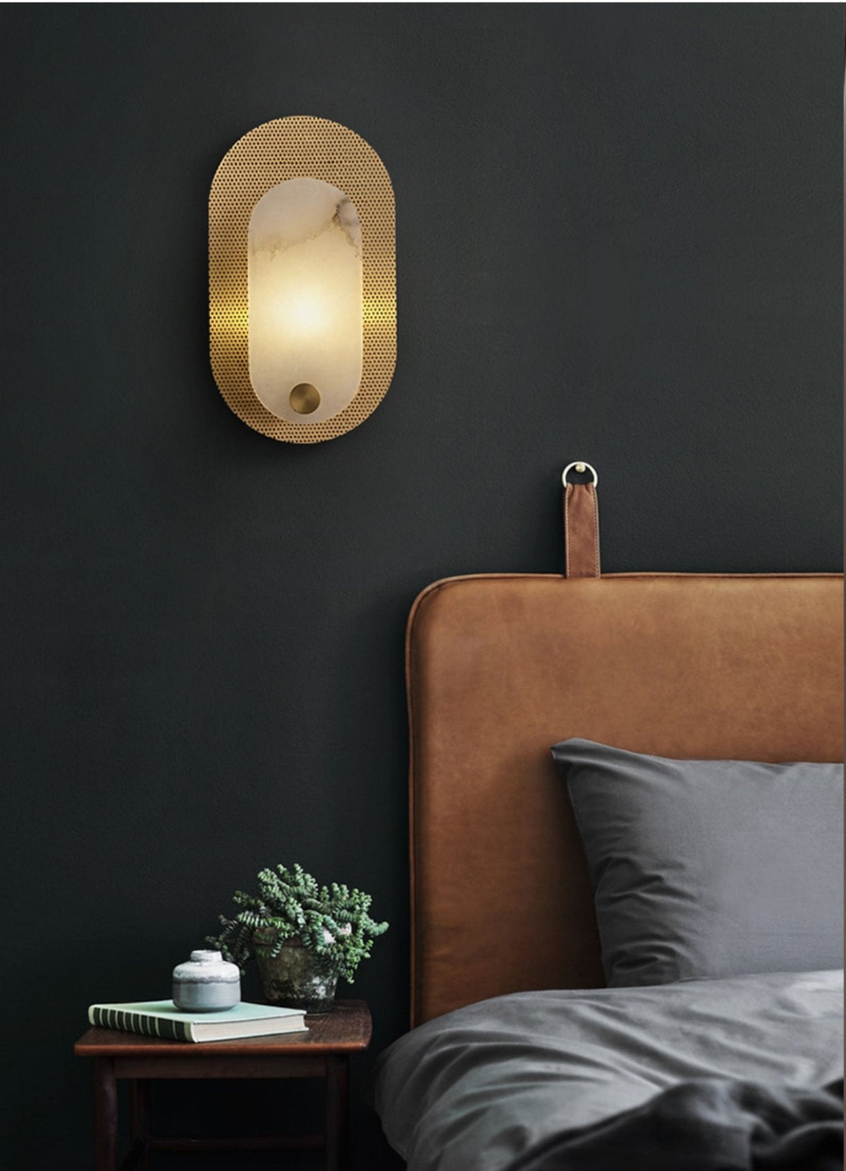 Perforated Oval Wall Sconce in Alabaster and Gold
