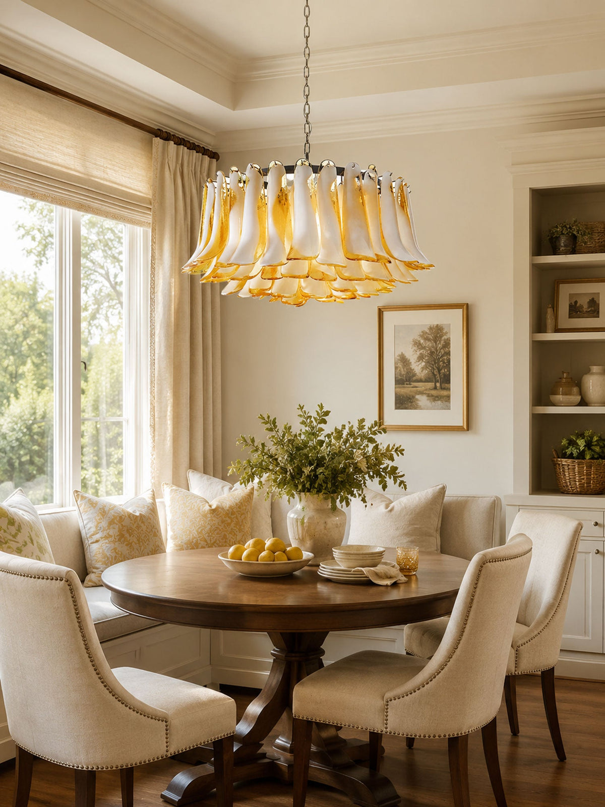 Amber Glass Petal Chandelier for Dining Room and Living Room