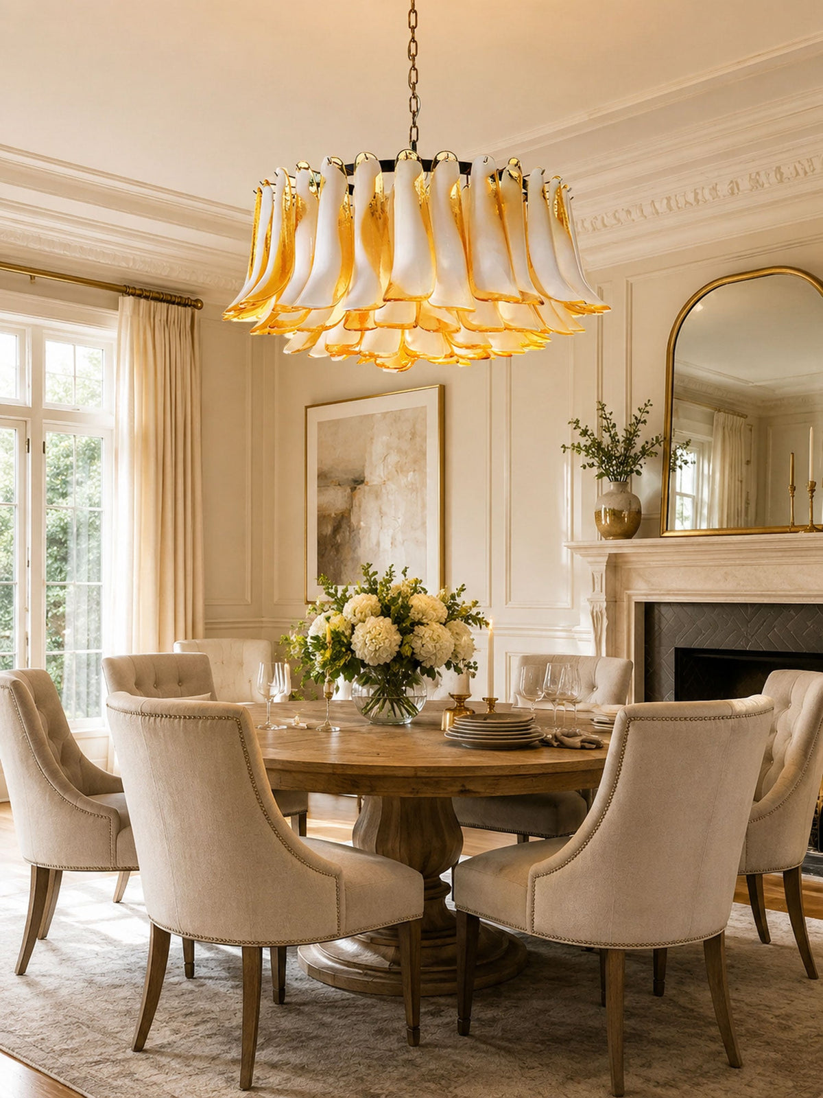 Amber Glass Petal Chandelier for Dining Room and Living Room