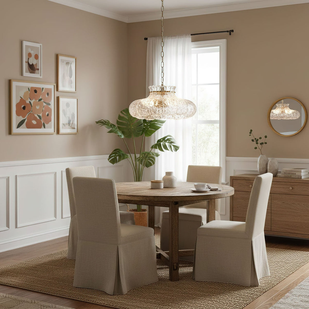 Petal Ice Glass Pendant Light – Brass Accents, Modern Elegance