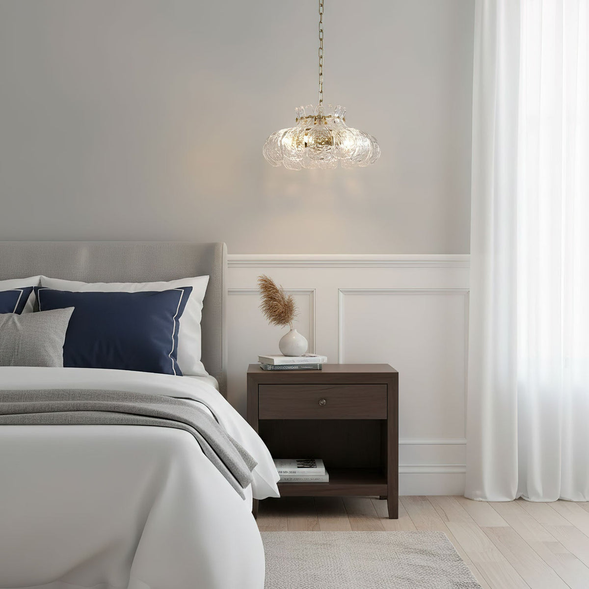 Petal Ice Glass Pendant Light – Brass Accents, Modern Elegance