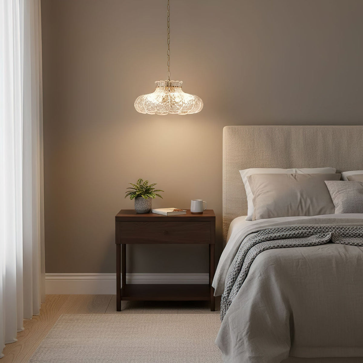 Petal Ice Glass Pendant Light – Brass Accents, Modern Elegance
