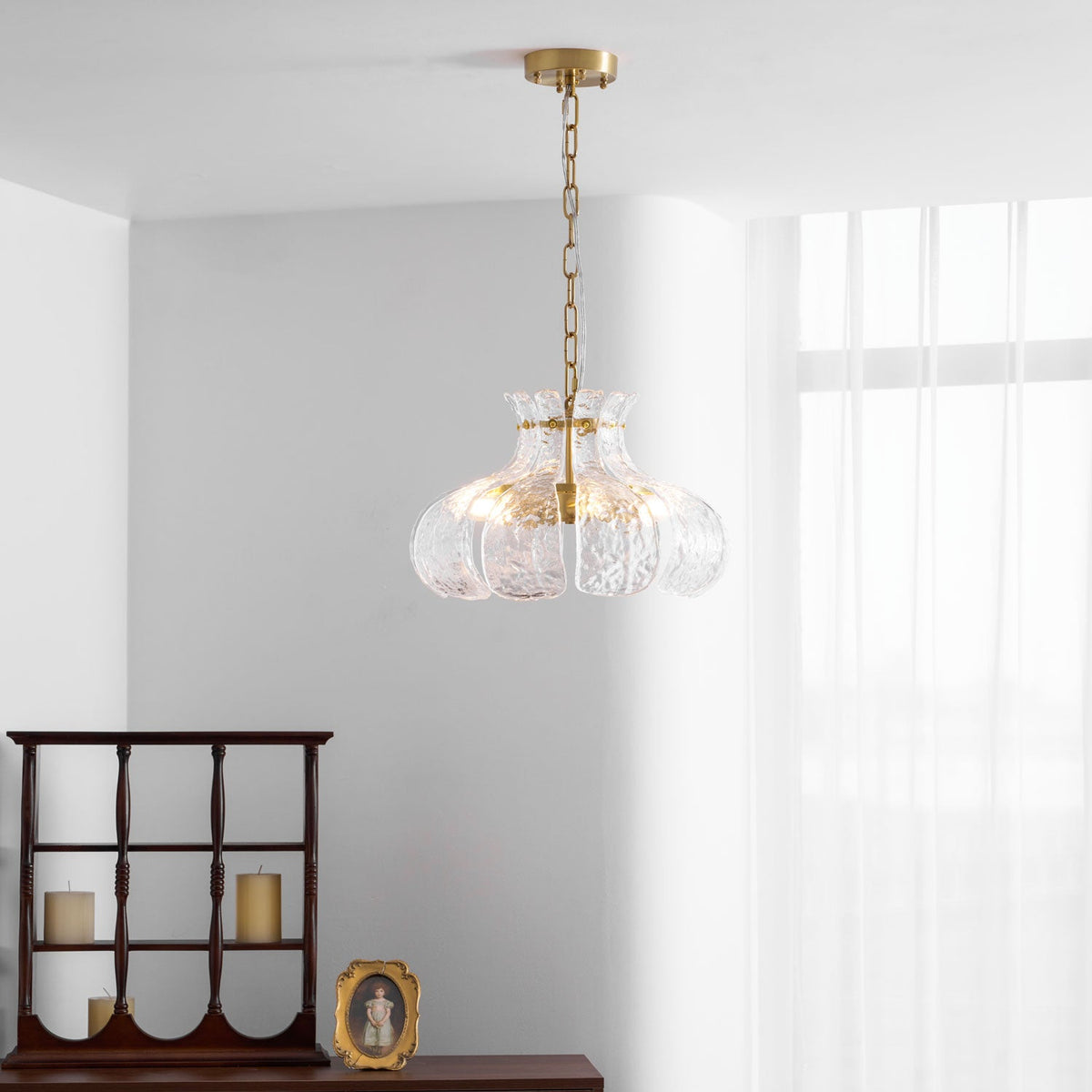 Petal Ice Glass Pendant Light – Brass Accents, Modern Elegance