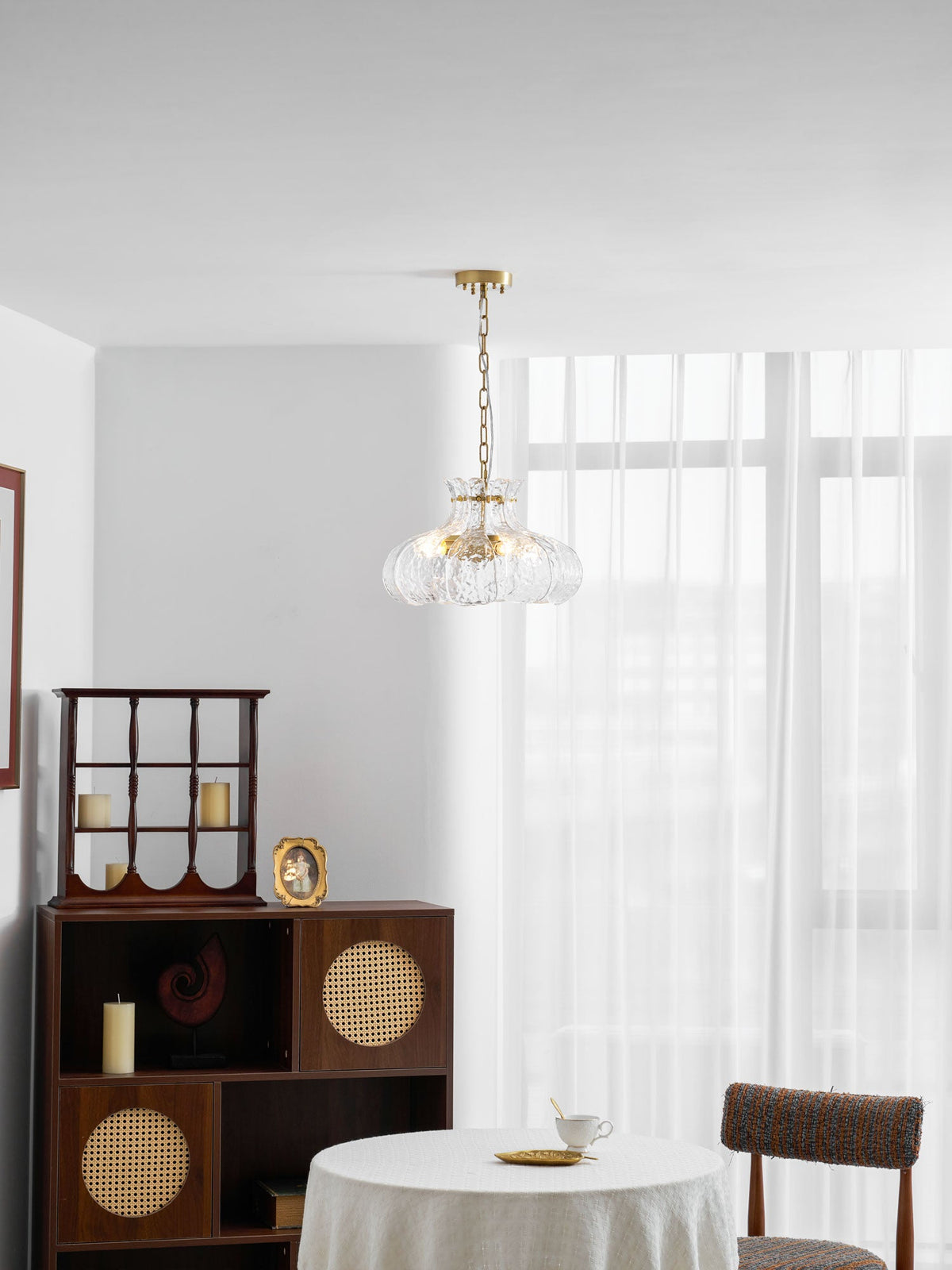 Petal Ice Glass Pendant Light – Brass Accents, Modern Elegance