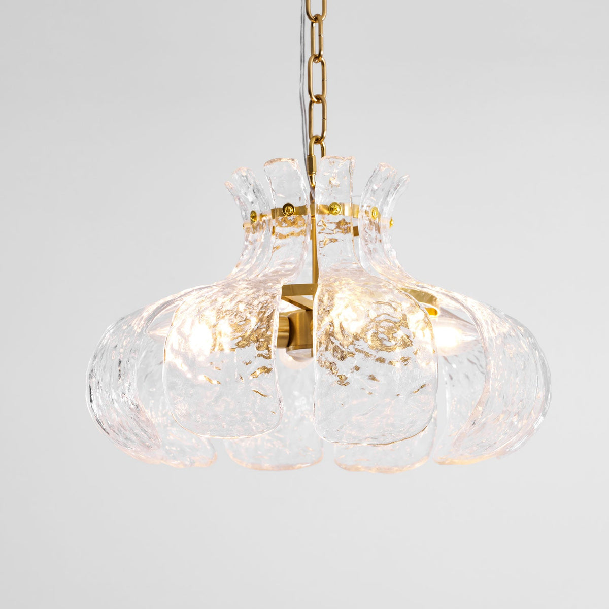 Petal Ice Glass Pendant Light – Brass Accents, Modern Elegance