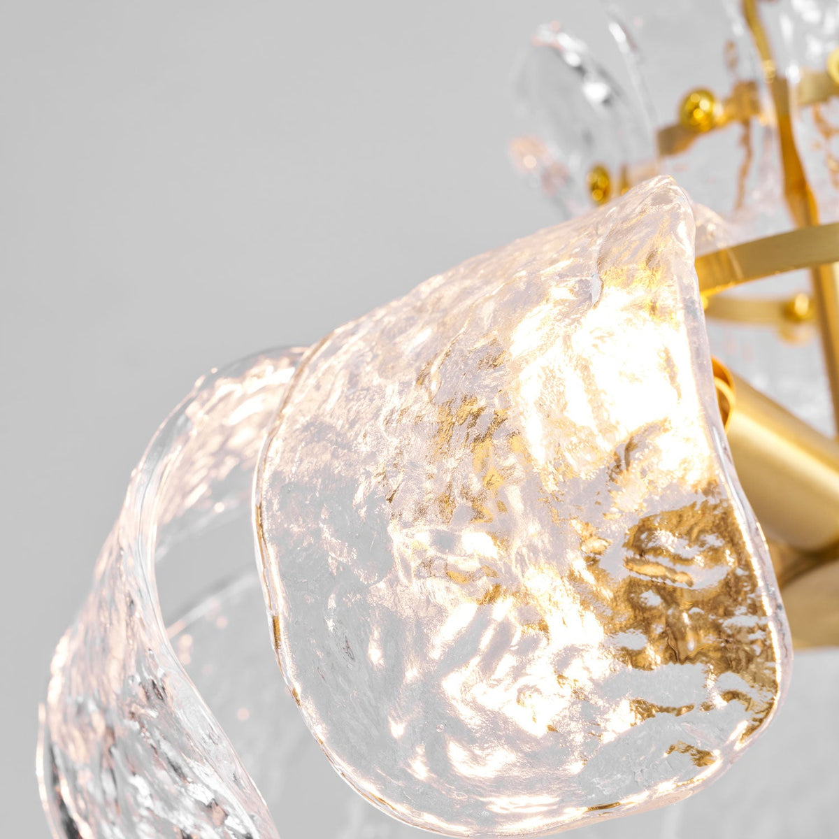 Petal Ice Glass Pendant Light – Brass Accents, Modern Elegance