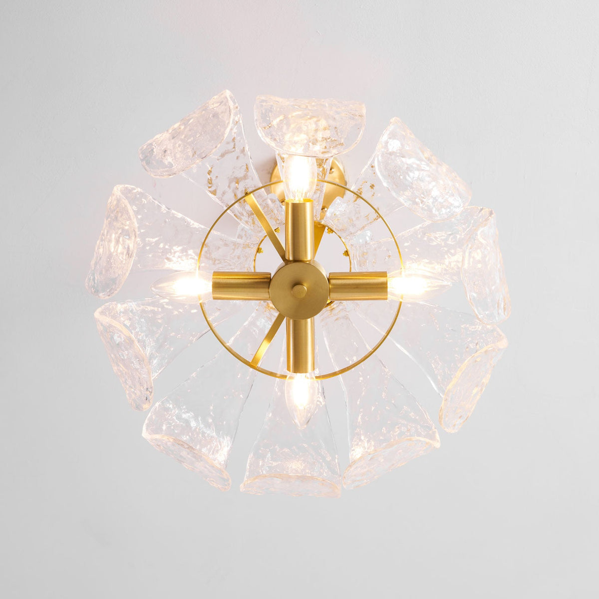 Petal Ice Glass Pendant Light – Brass Accents, Modern Elegance