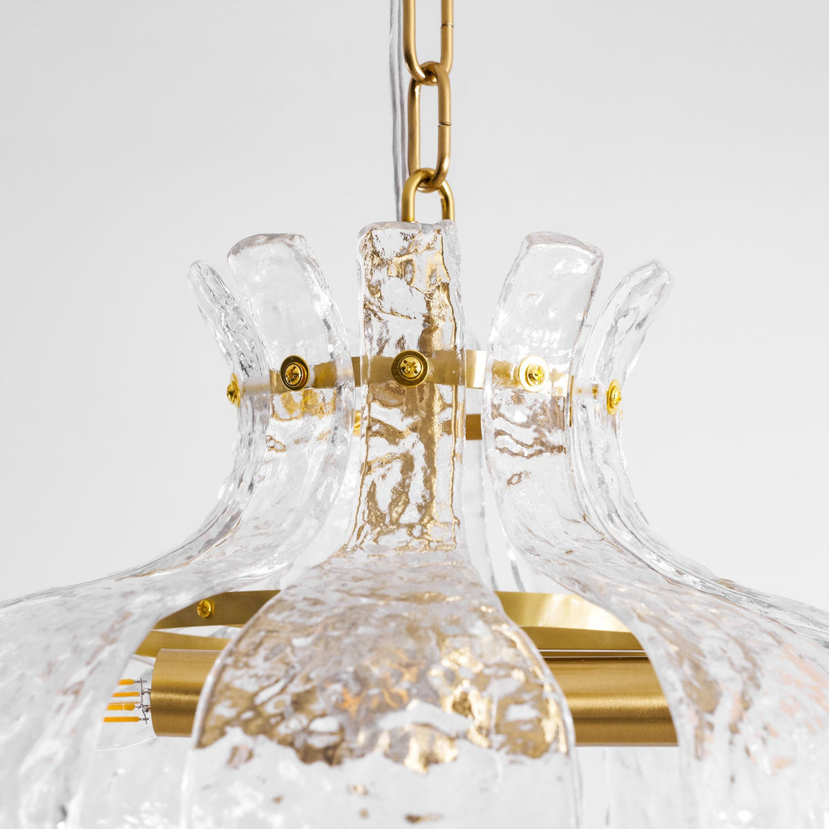 Petal Ice Glass Pendant Light – Brass Accents, Modern Elegance