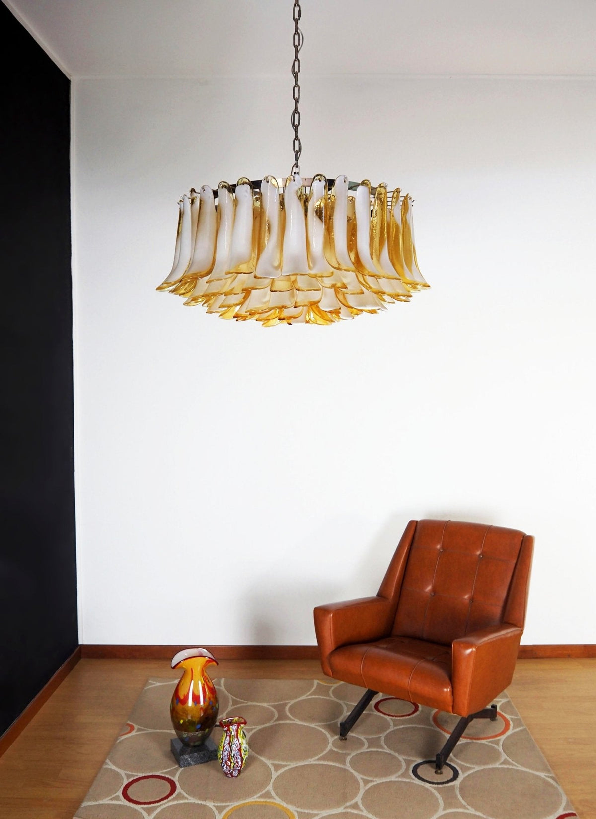 Amber Glass Petal Chandelier for Dining Room and Living Room