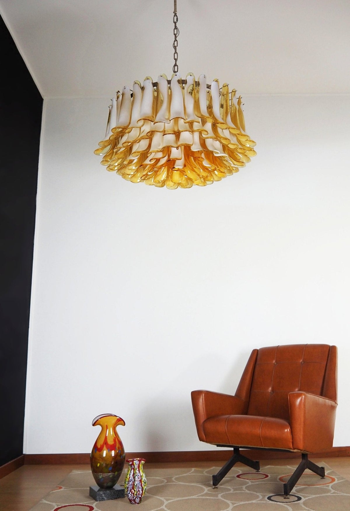 Amber Glass Petal Chandelier for Dining Room and Living Room