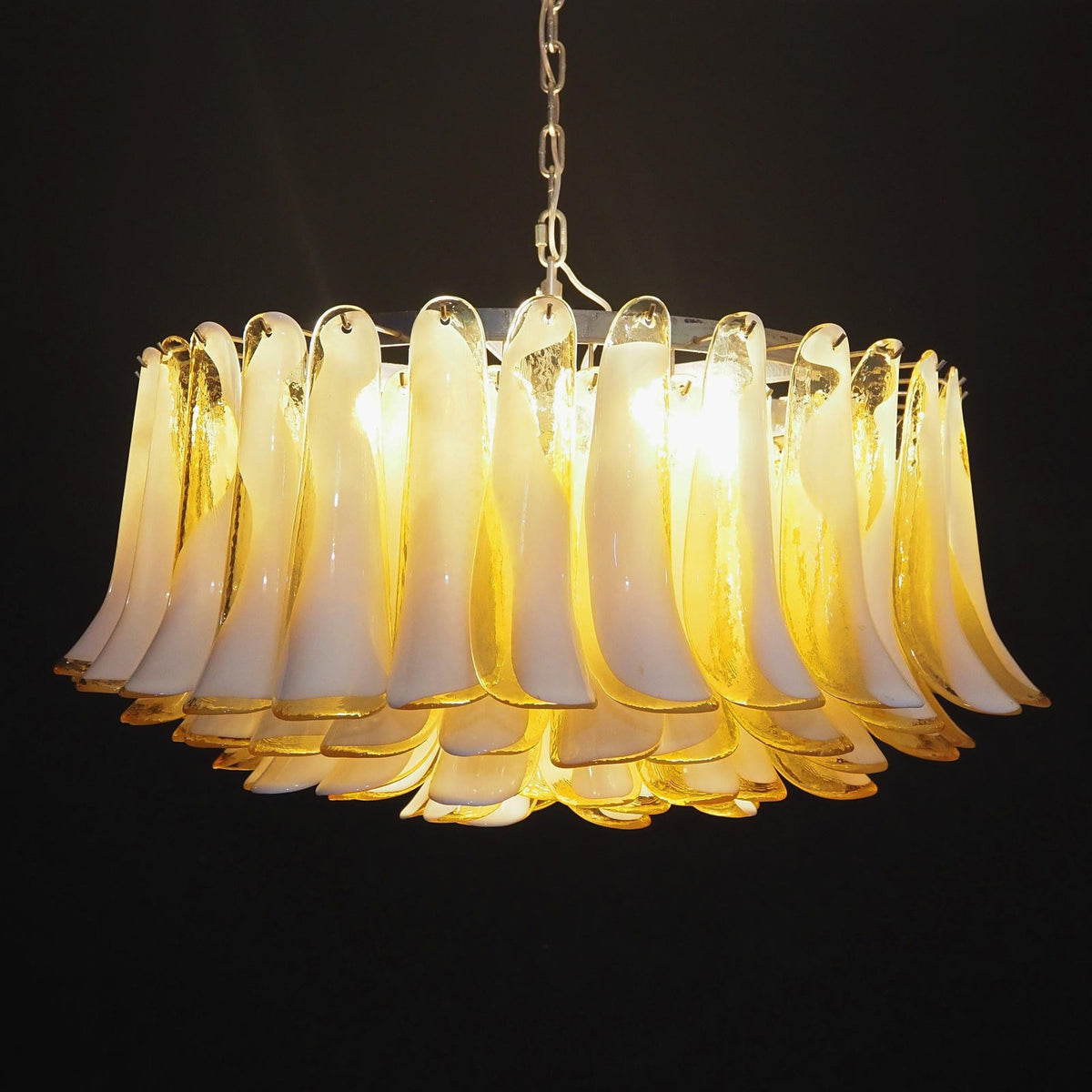 Amber Glass Petal Chandelier for Dining Room and Living Room