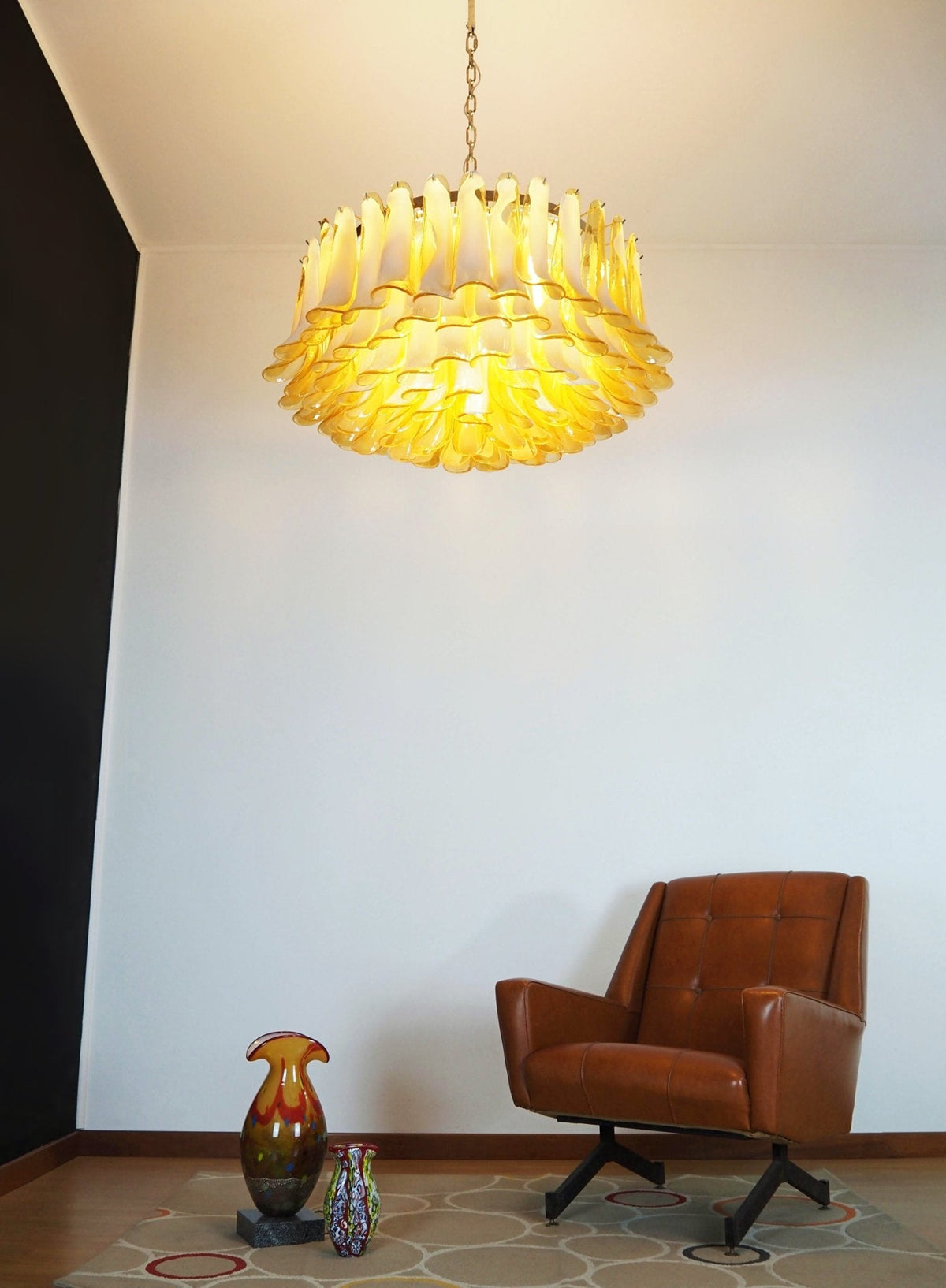 Amber Glass Petal Chandelier for Dining Room and Living Room