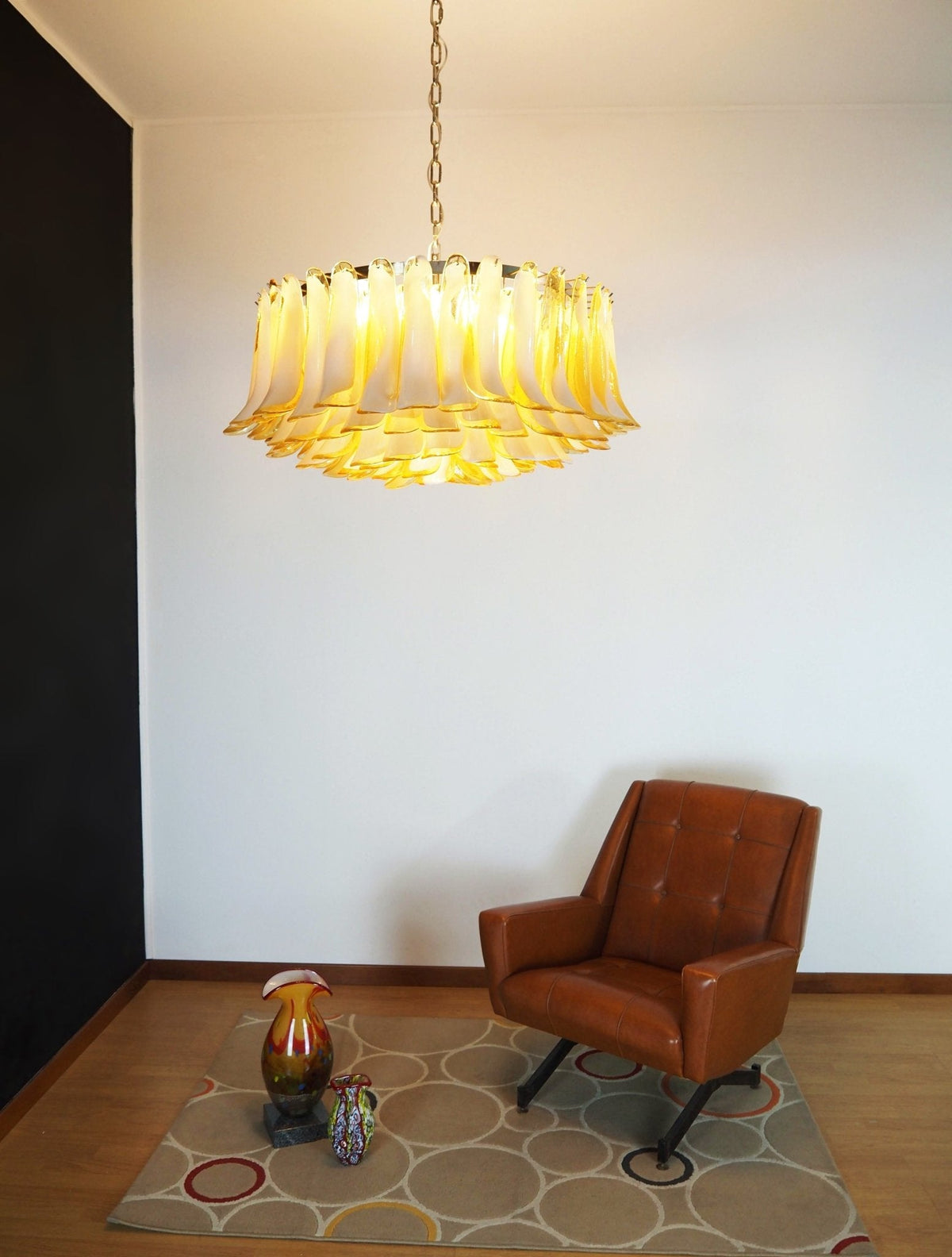 Amber Glass Petal Chandelier for Dining Room and Living Room