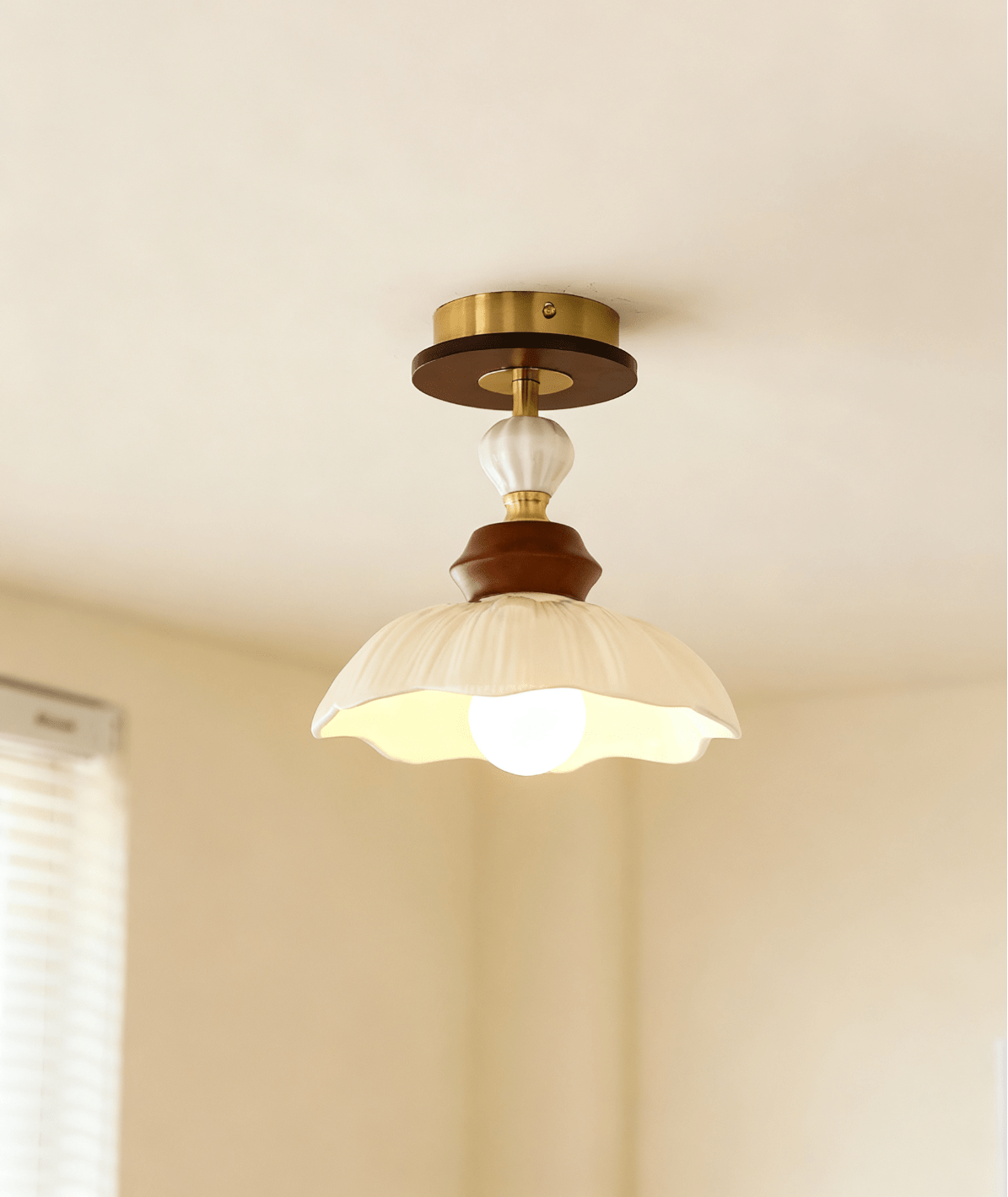 Petal Bloom Flush Mount Ceiling Light in Cream, Walnut & Gold