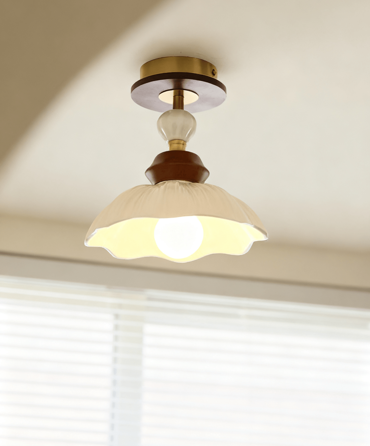 Petal Bloom Flush Mount Ceiling Light in Cream, Walnut & Gold