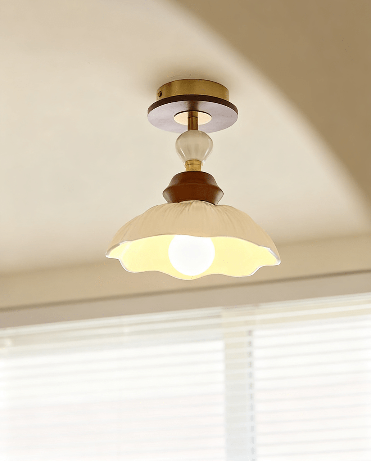 Petal Bloom Flush Mount Ceiling Light in Cream, Walnut & Gold