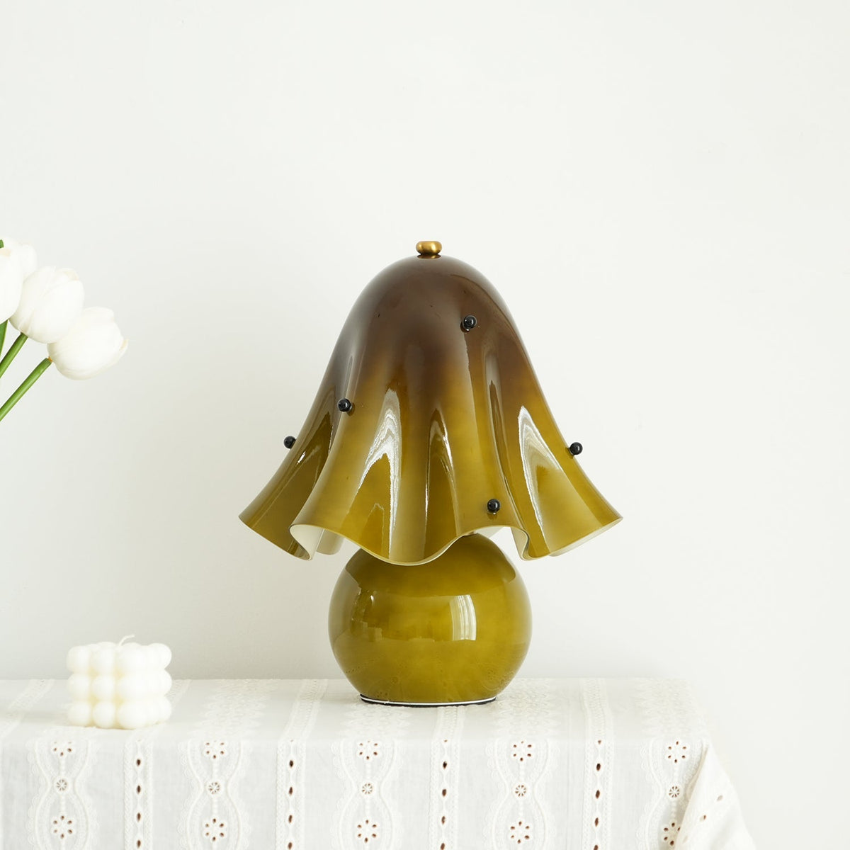 Petalia Hand-Blown Glass Table Lamp with Bead Accents for Modern Interiors