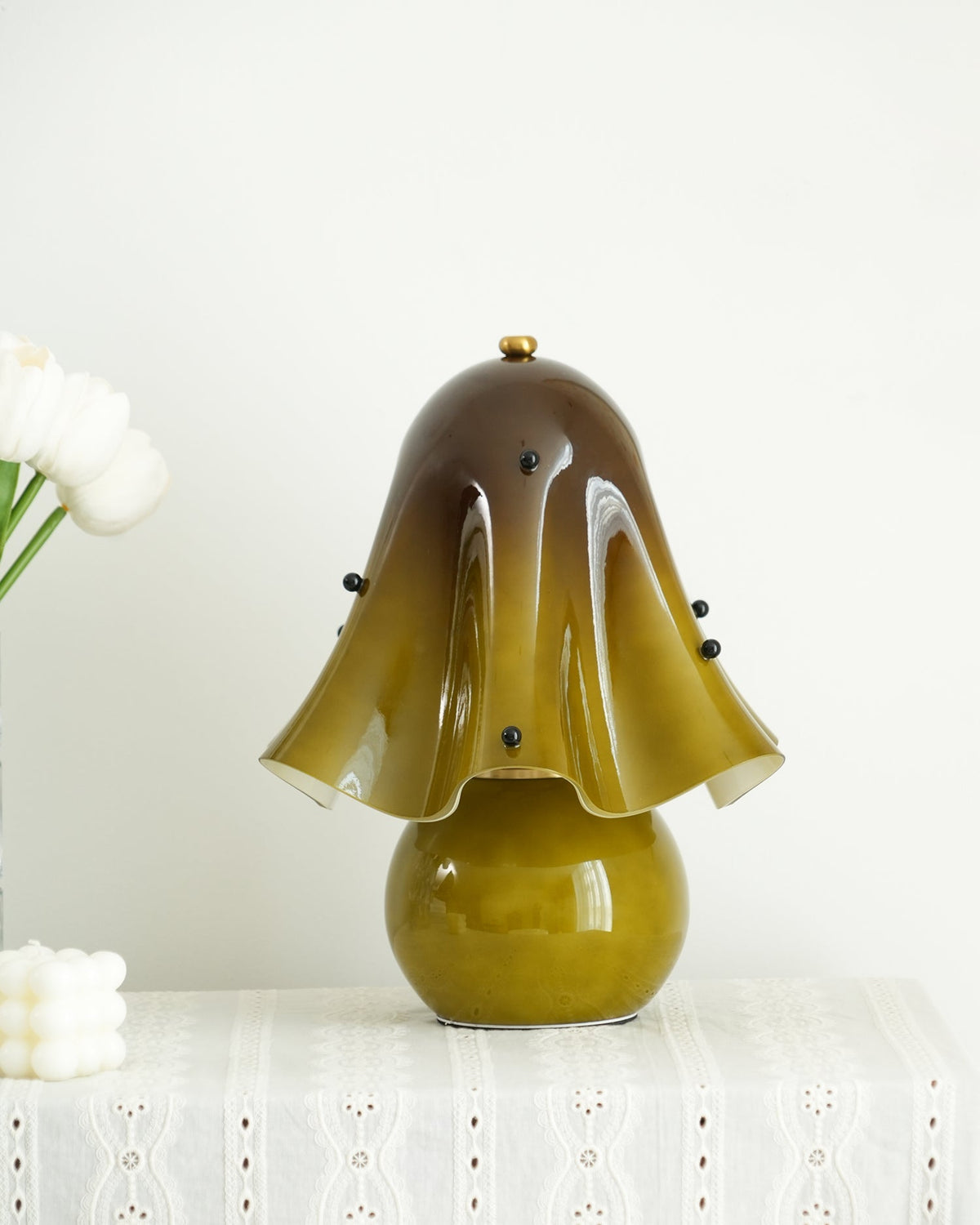 Petalia Hand-Blown Glass Table Lamp with Bead Accents for Modern Interiors