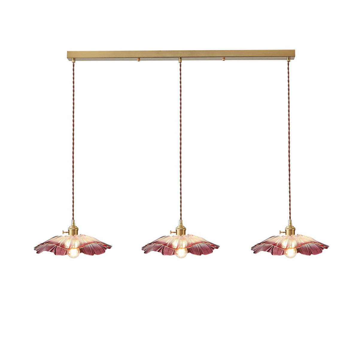 Petaline Trio Pendant Light – Three Glass Shades in Pink, Amber & Green