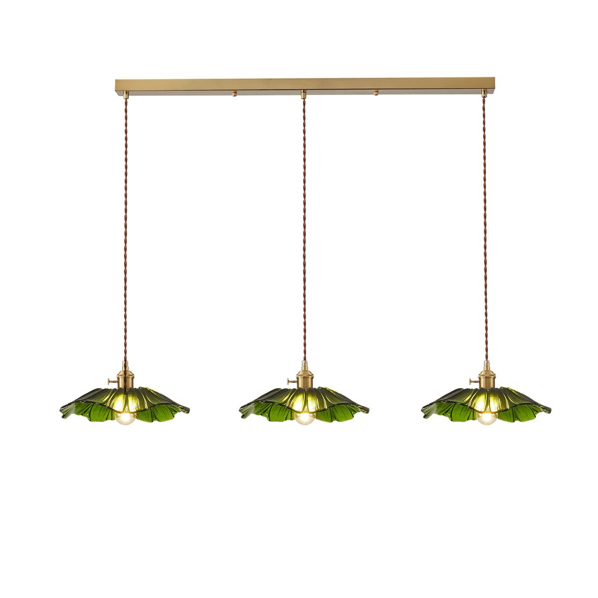 Petaline Trio Pendant Light – Three Glass Shades in Pink, Amber & Green
