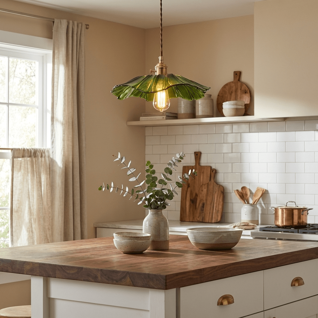 Petaline Trio Pendant Light – Three Glass Shades in Pink, Amber & Green