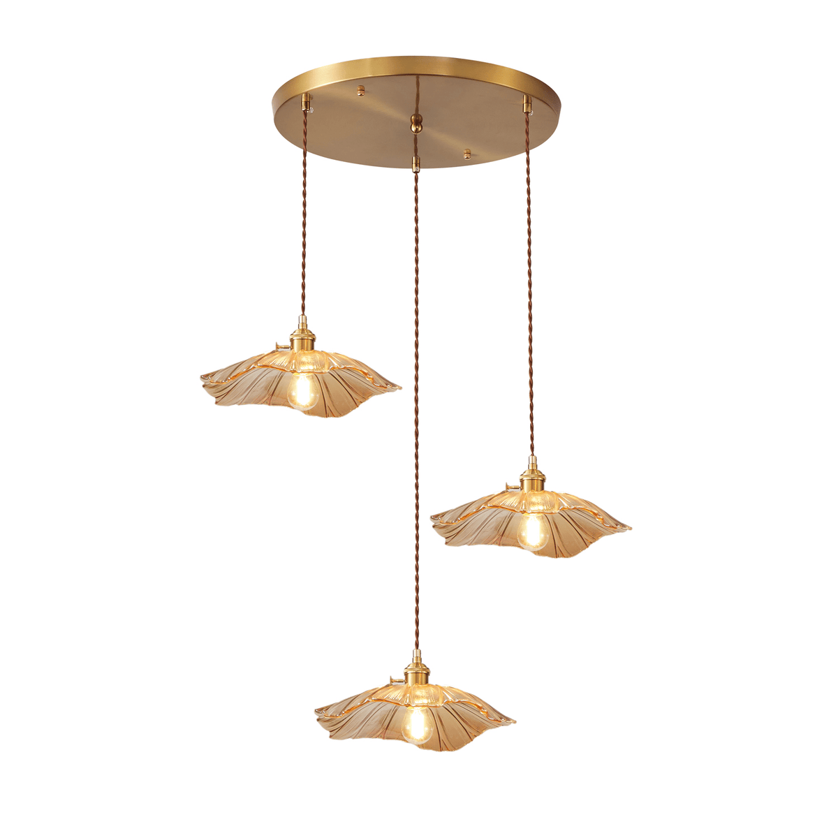 Petaline Trio Pendant Light – Three Glass Shades in Pink, Amber & Green