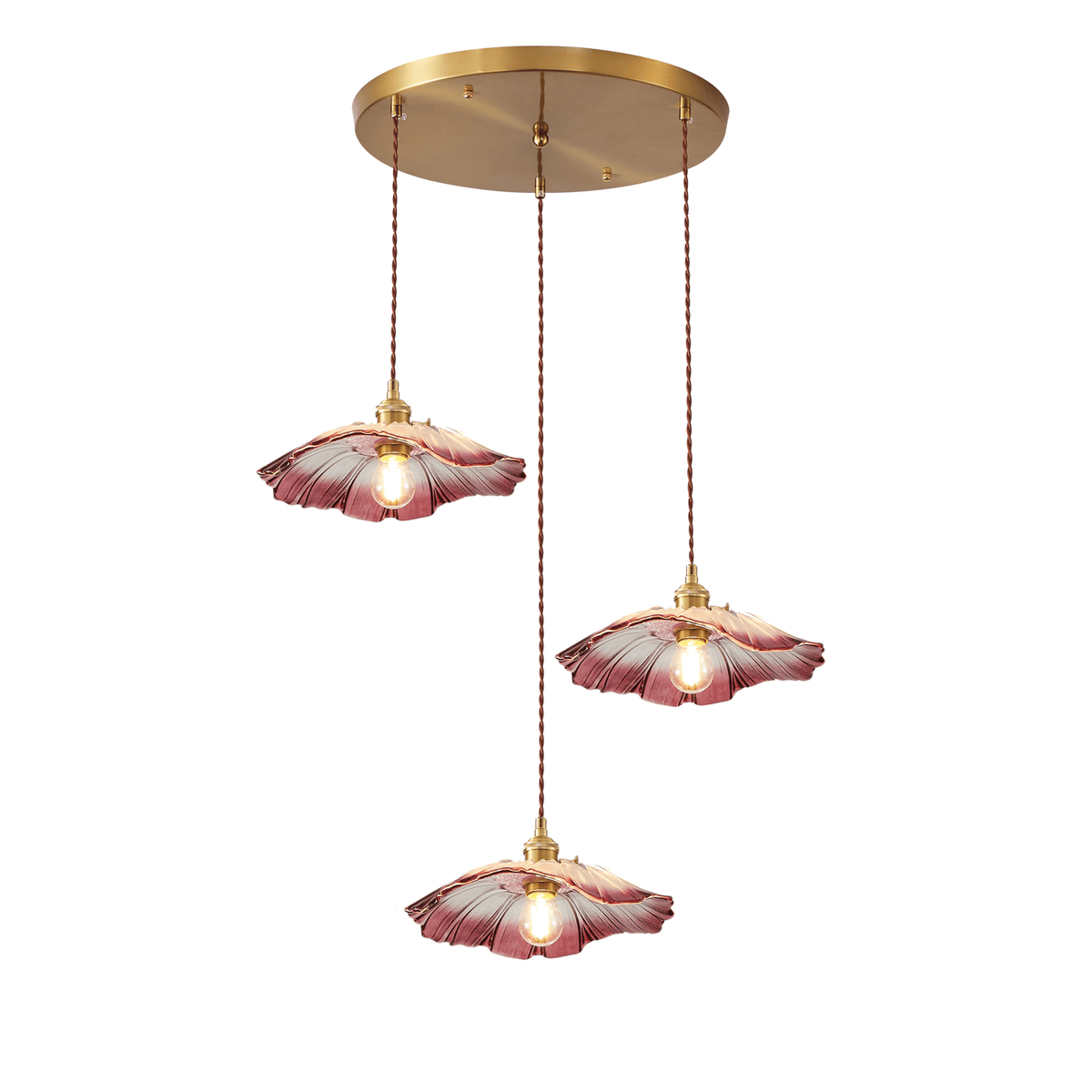 Petaline Trio Pendant Light – Three Glass Shades in Pink, Amber & Green