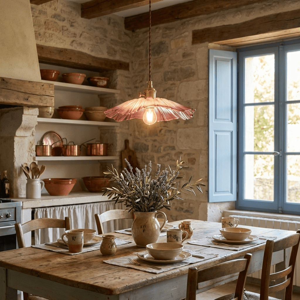 Petaline Trio Pendant Light – Three Glass Shades in Pink, Amber & Green