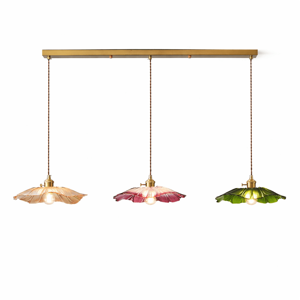 Petaline Trio Pendant Light – Three Glass Shades in Pink, Amber & Green
