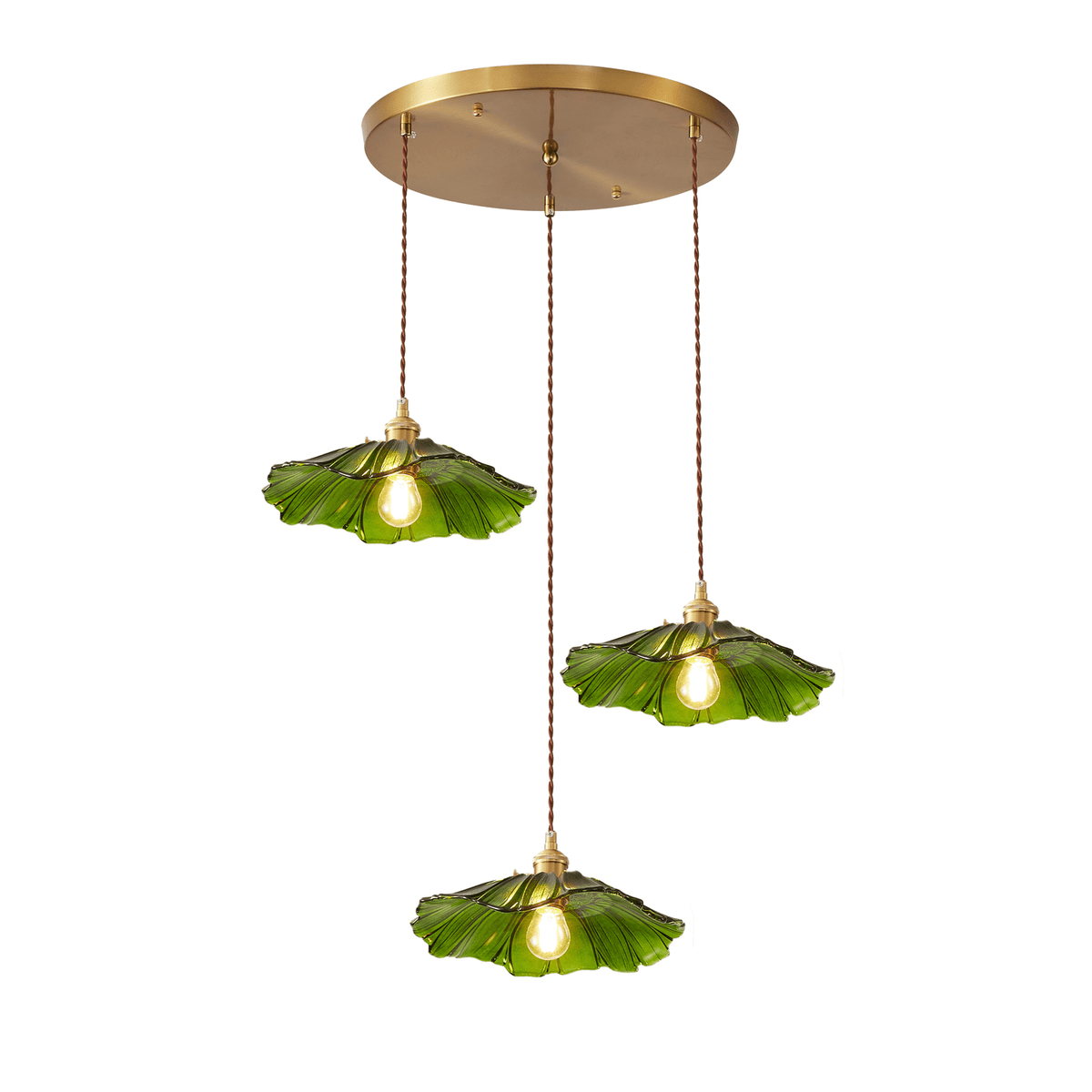 Petaline Trio Pendant Light – Three Glass Shades in Pink, Amber & Green