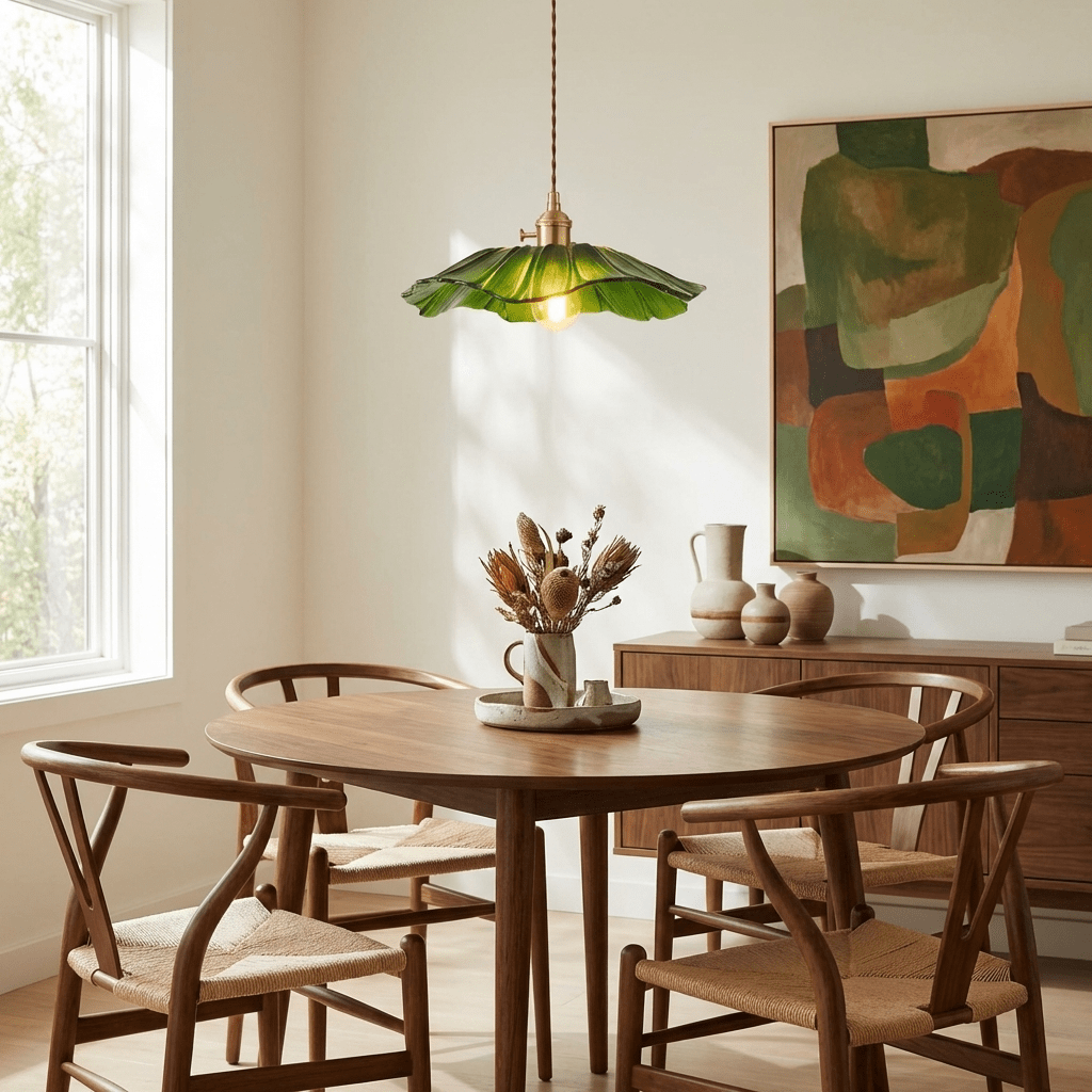 Petaline Trio Pendant Light – Three Glass Shades in Pink, Amber & Green
